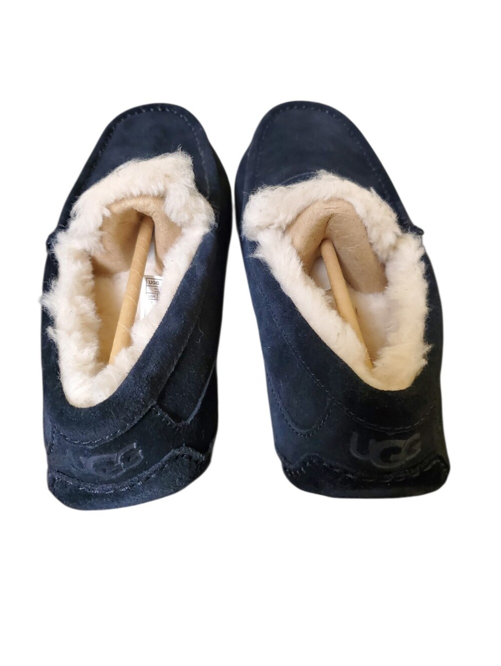 UGG Ascot Black Full Grain Suede Upcycled Wool Lining Slippers New Men's 9 - Picture 7 of 9